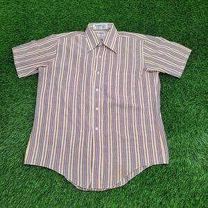 Vintage 80s Disco Vertical Stripes Shirt Large 23x31 Yellow